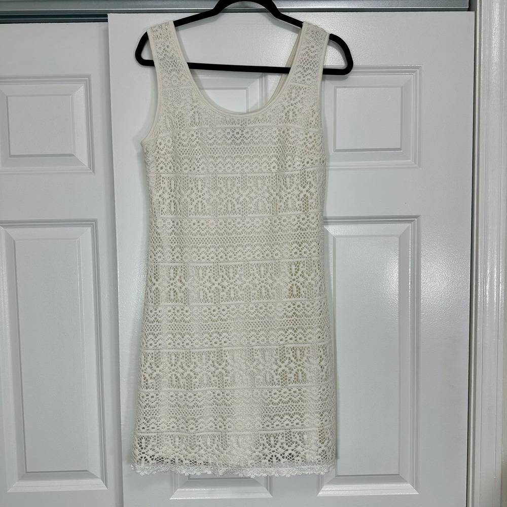 Isabel & Nina Cream Lace Overlay Sheath‎ Dress Size 10 Sleeveless Lined